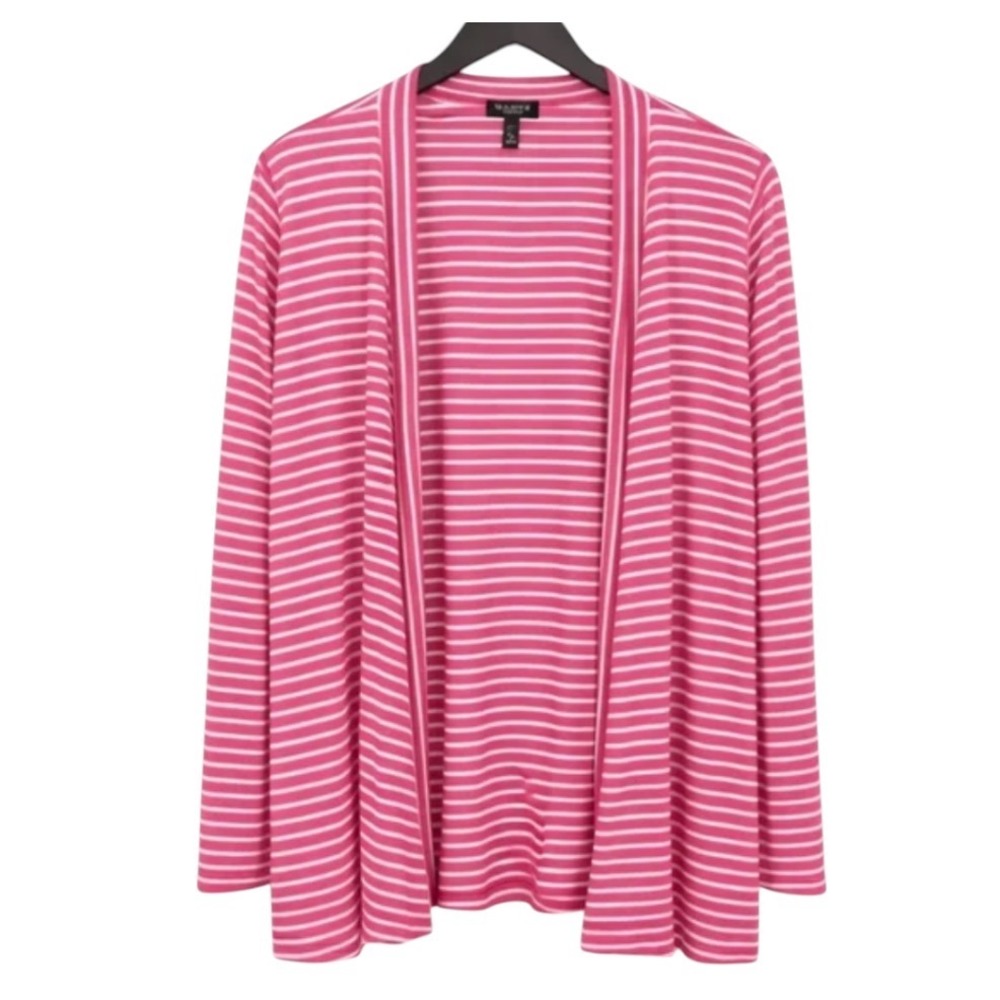 TALBOTS Open Jersey Cardigan Jacket Kimono Top PINK WHITE STRIPES Tencel Blend M